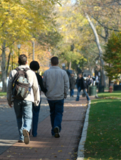 students walking on campus